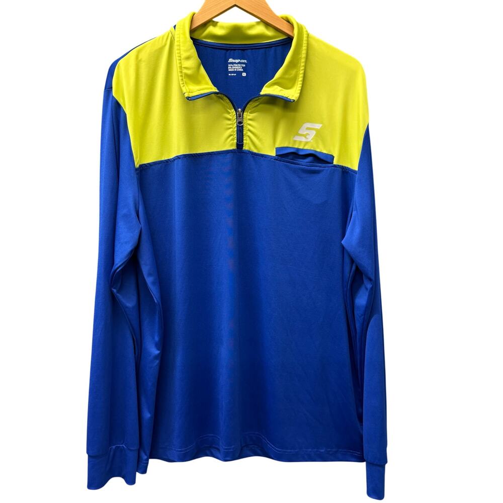 Snap-On 1/4 Zip Mens XL Blue Yellow‎ Long Sleeve Activewear Pullover Shirt